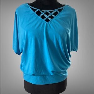 IN STUDIO Blue Women's Top with Lattice Detail